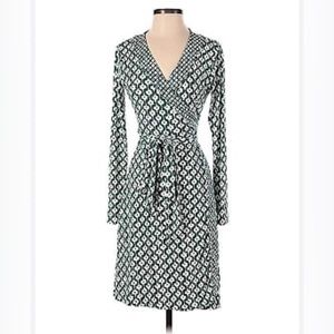Banana Republic Green & White Geometric Print Wrap Around Jersey Dress sz XL